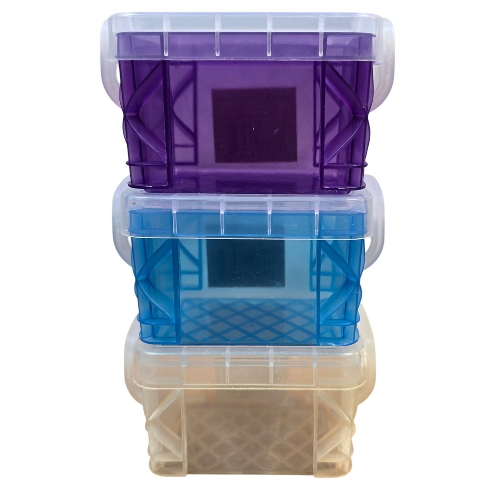 3 Stacked Storage Studios Super Stacker Pixie Box Approx.  3x2.5.x2 Purple Blue